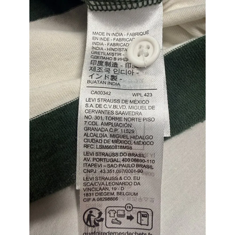 Levi’s Rugby Shirt Men’s XL Green White Stripe Relaxed Fit Long Sleeve Polo